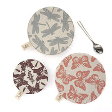 Load image into Gallery viewer, Halo Dish and Bowl Cover Small Set of 3 Butterflies & Dragonflies | Nicole Peach