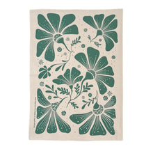 Load image into Gallery viewer, Tea Towel Cotton Retrobloom in Terrarosa and Bottle Green 16 in x 22 in