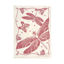 Load image into Gallery viewer, Tea Towel Cotton Butterflies and Dragonflies in Burgundy 16 in x 22 in