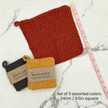 Load image into Gallery viewer, Multi-cloth 3 pack hand knitted cloths colour coded for purpose