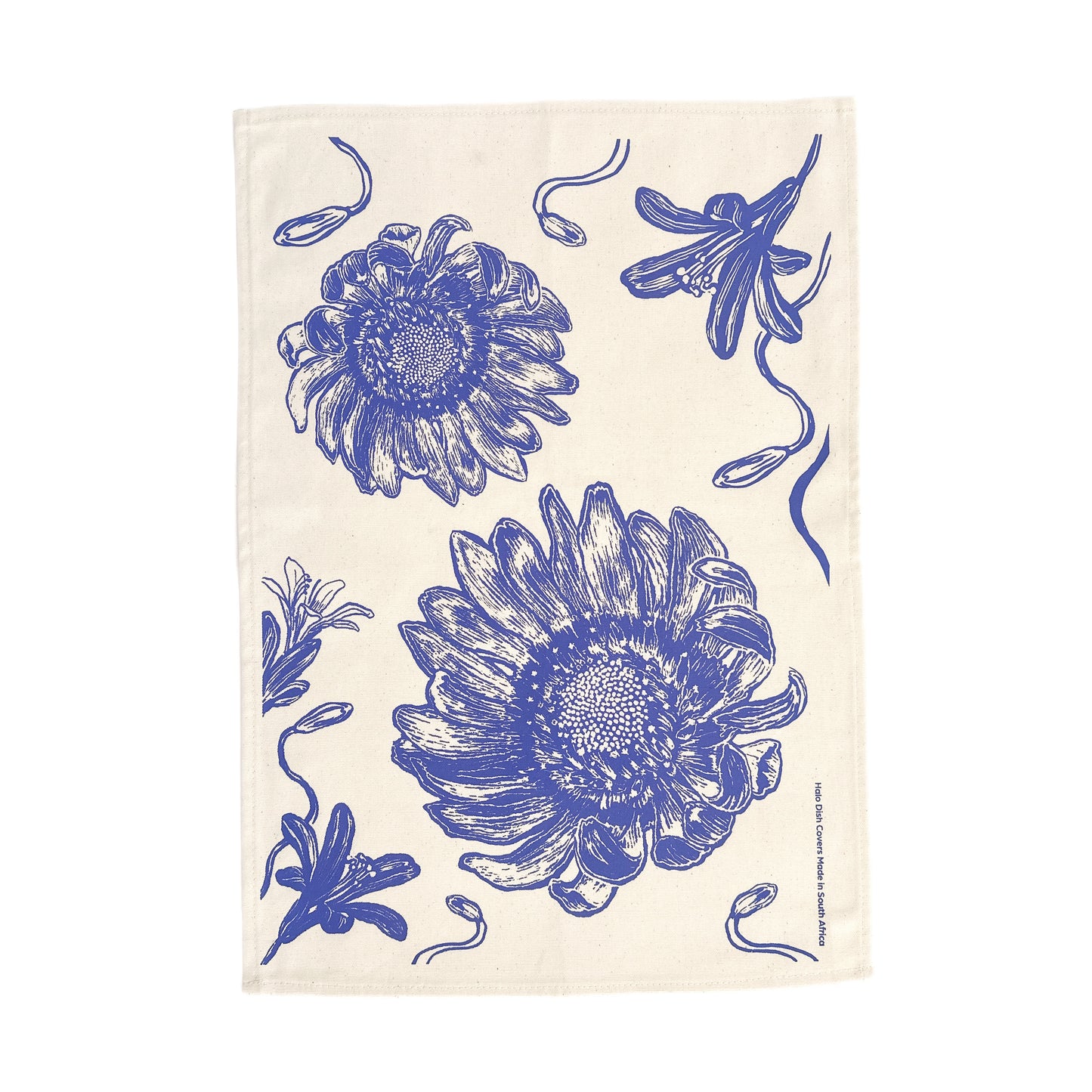 Tea Towel Cotton African Flowers in Navy 16 in x 22 in