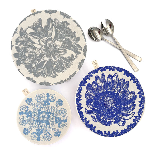 Reusable Dish Cover Set of 3 | African Flowers Blues