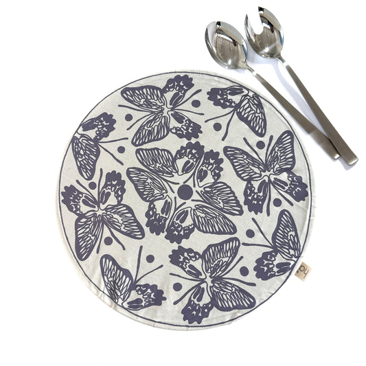 Extra Large Reusable Dish Cover | Butterflies & Dragonflies | Dark Eggplant