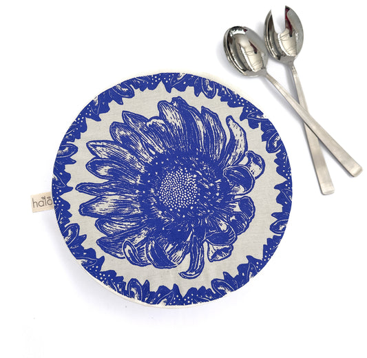 Large Reusable Dish Cover | African Flowers | Midnight Blue