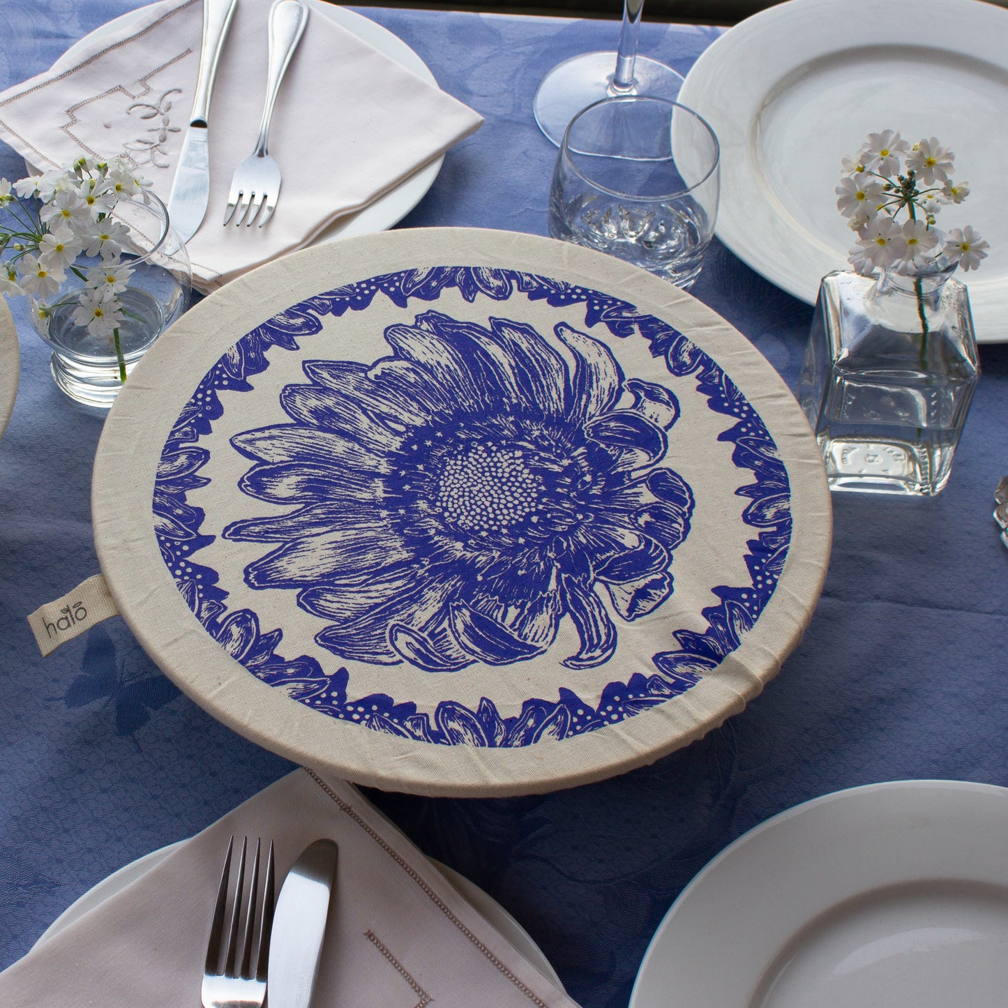 Large Reusable Dish Cover | African Flowers | Midnight Blue