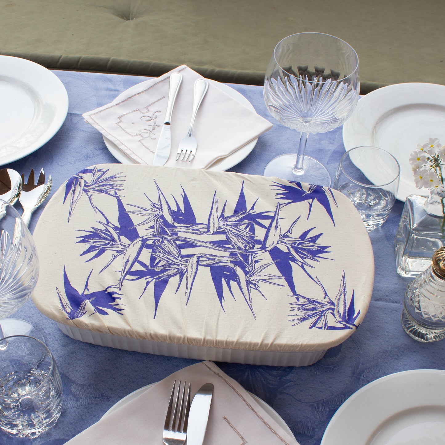 Rectangle Reusable Dish Cover | African Flowers | Midnight Blue