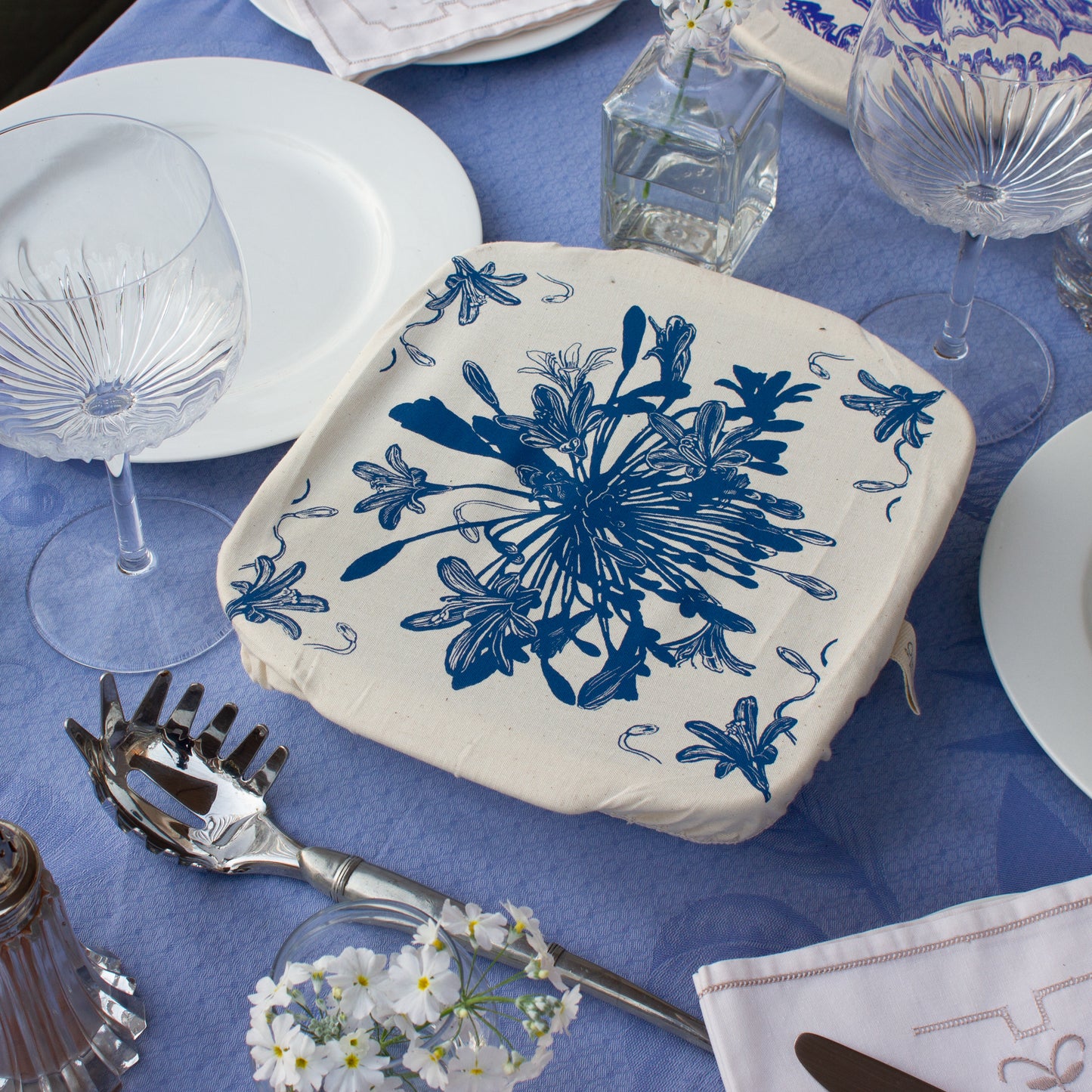 Square Reusable Dish Cover | African Flowers | Lapis