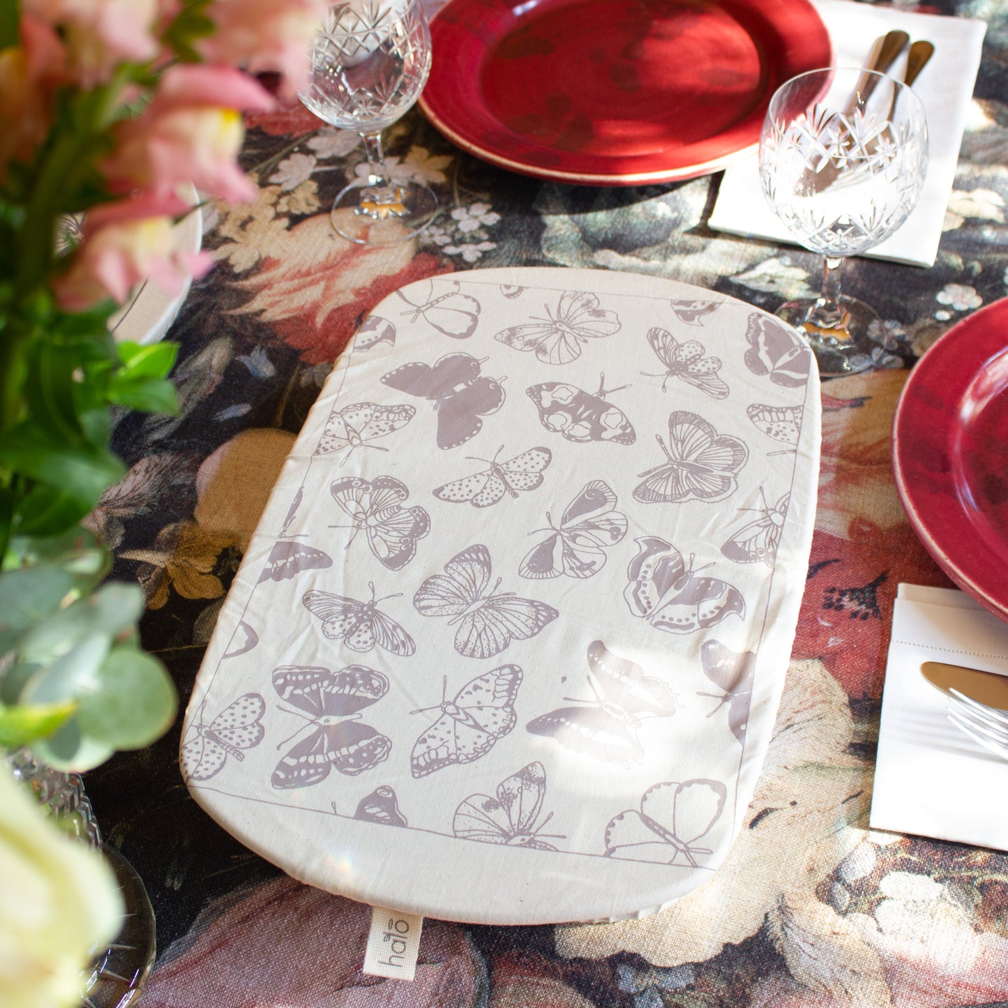 Rectangle Reusable Dish Cover | Butterflies & Dragonflies | Stone Grey