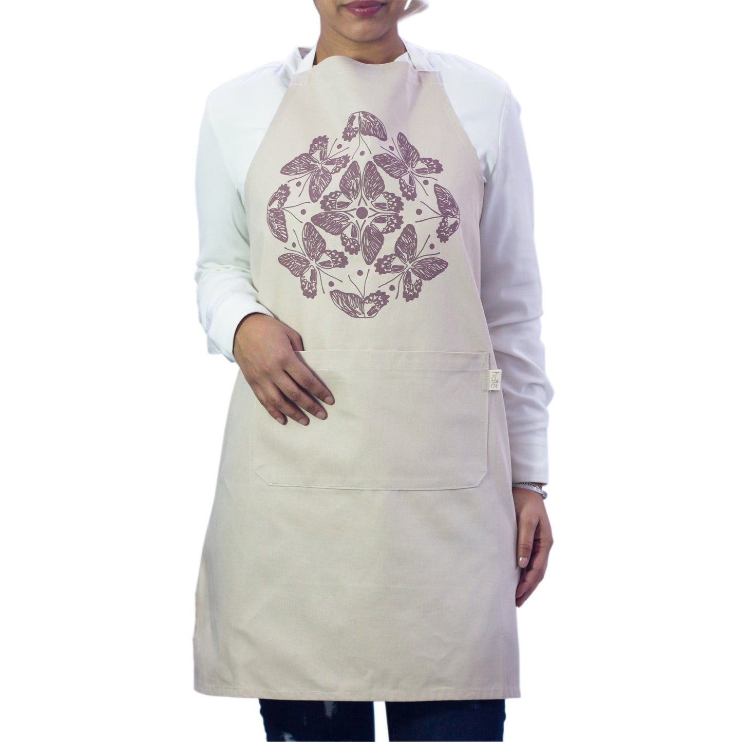 Halo Apron | Butterflies & Dragonflies | Eggplant & Sand