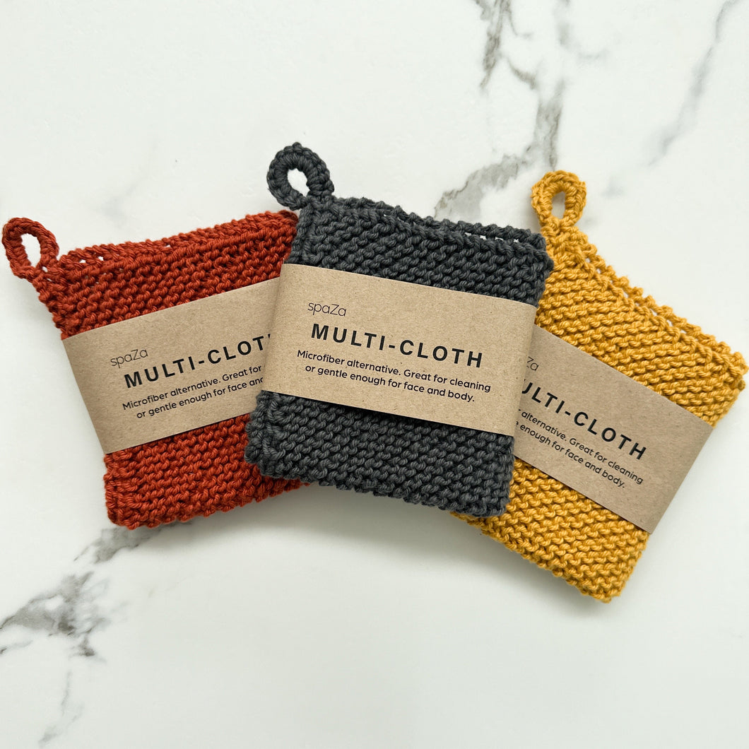 Multi-cloth 3 pack hand knitted cloths colour coded for purpose